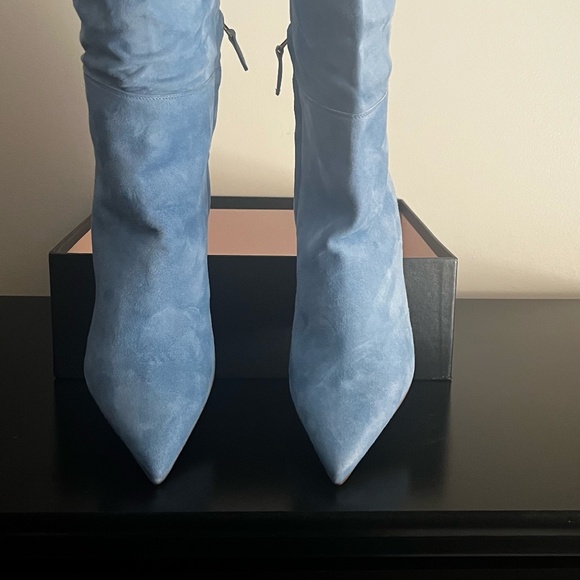 Blue suede knee-high boot - Picture 1 of 4
